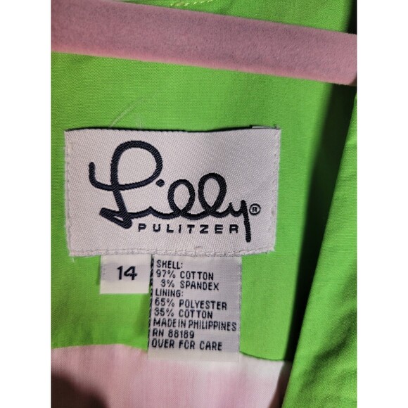 Lilly Pulitzer VTG Classic Pink Sheath Dress Size 12 Palm Trees Green Trim - Picture 5 of 11